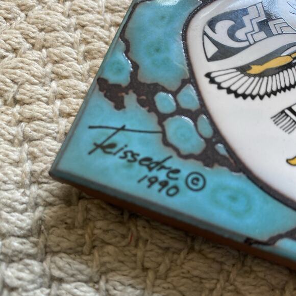 Cleo Teissedre Santa Fe Kachina on Vase Art Tile Trivet 1990 New Mexico set of 2 - Picture 4 of 8